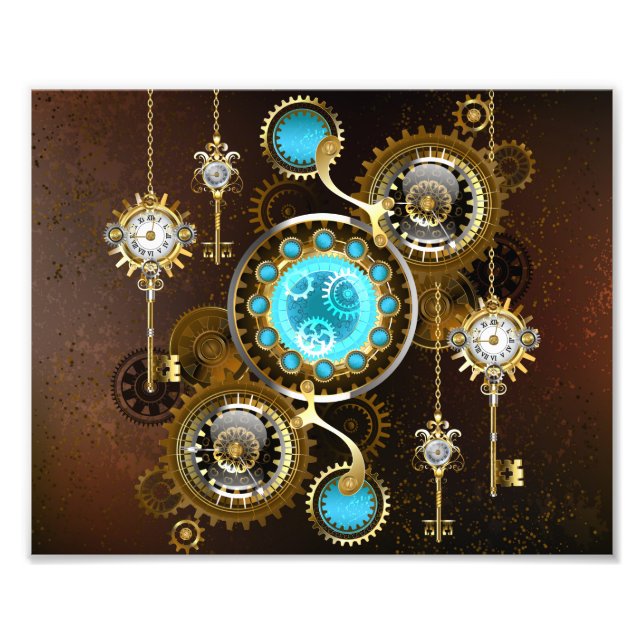 Steampunk Rusty Hintergrund mit türkisfarbenen Lin Fotodruck (Vorne)