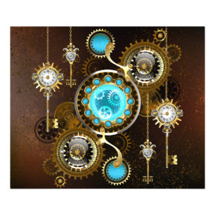 Steampunk Rusty Hintergrund mit türkisfarbenen Lin Fotodruck