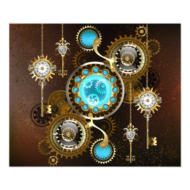 Steampunk Rusty Hintergrund mit türkisfarbenen Lin Fotodruck (Vorne)