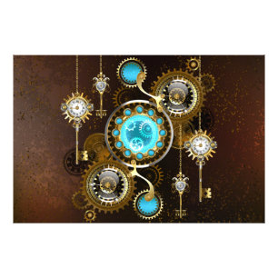 Steampunk Rusty Hintergrund mit türkisfarbenen Lin Fotodruck