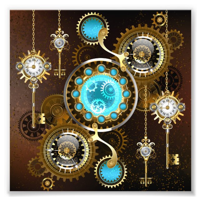 Steampunk Rusty Hintergrund mit türkisfarbenen Lin Fotodruck (Vorne)