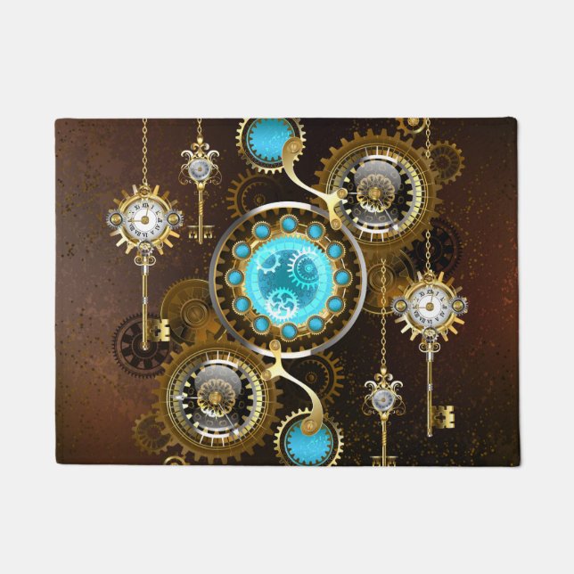 Steampunk Rusty Hintergrund mit türkisfarbenen Lin Fußmatte (Vorderseite)