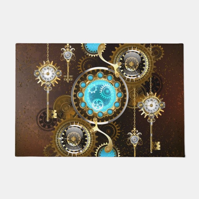 Steampunk Rusty Hintergrund mit türkisfarbenen Lin Fußmatte (Vorderseite)