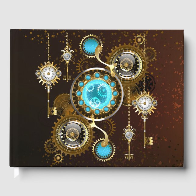 Steampunk Rusty Hintergrund mit türkisfarbenen Lin Gästebuch (Vorderseite)