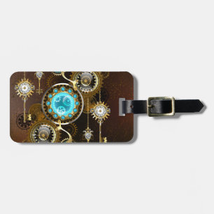 Steampunk Rusty Hintergrund mit türkisfarbenen Lin Gepäckanhänger