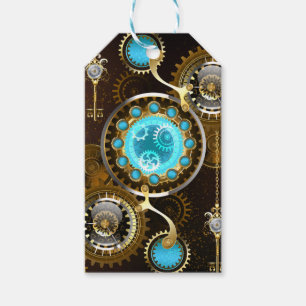 Steampunk Rusty Hintergrund mit türkisfarbenen Lin Geschenkanhänger