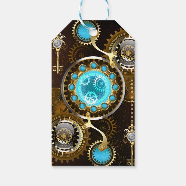 Steampunk Rusty Hintergrund mit türkisfarbenen Lin Geschenkanhänger (Vorderseite)