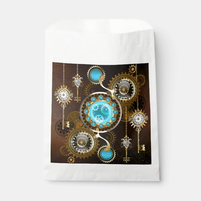 Steampunk Rusty Hintergrund mit türkisfarbenen Lin Geschenktütchen (Vorderseite)