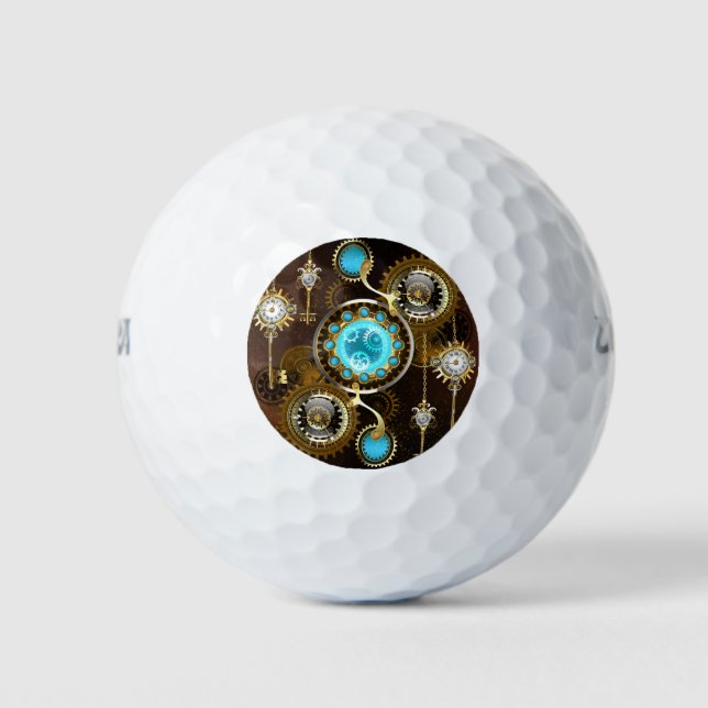 Steampunk Rusty Hintergrund mit türkisfarbenen Lin Golfball (Vorderseite)