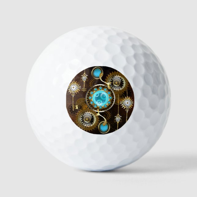 Steampunk Rusty Hintergrund mit türkisfarbenen Lin Golfball (Vorderseite)