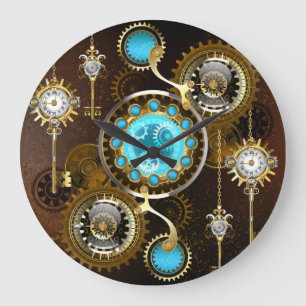 Steampunk Rusty Hintergrund mit türkisfarbenen Lin Große Wanduhr