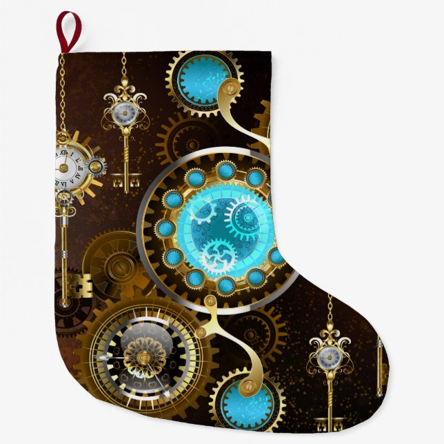 Steampunk Rusty Hintergrund mit türkisfarbenen Lin Großer Weihnachtsstrumpf (Vorderseite)