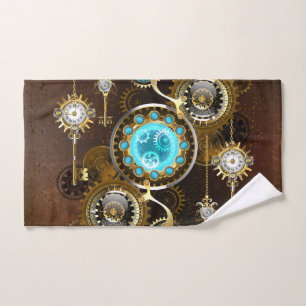 Steampunk Rusty Hintergrund mit türkisfarbenen Lin Handtuch