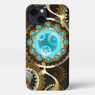 Steampunk Rusty Hintergrund mit türkisfarbenen Lin iPhone 13 Hülle