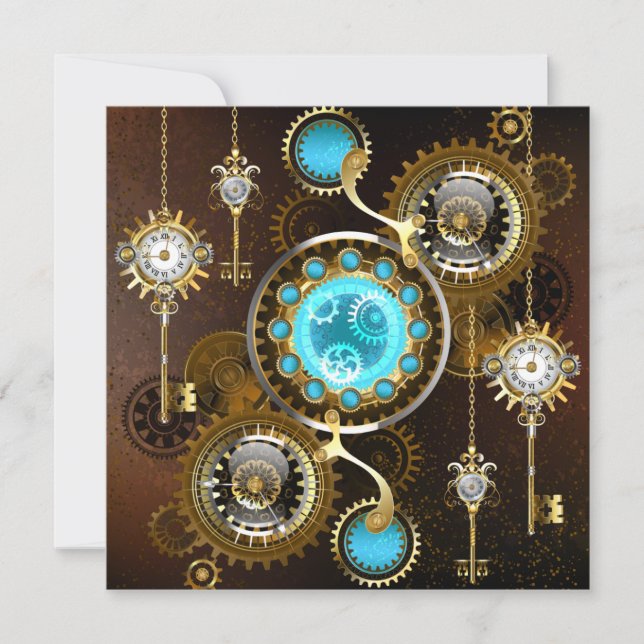 Steampunk Rusty Hintergrund mit türkisfarbenen Lin Karte (Vorderseite)