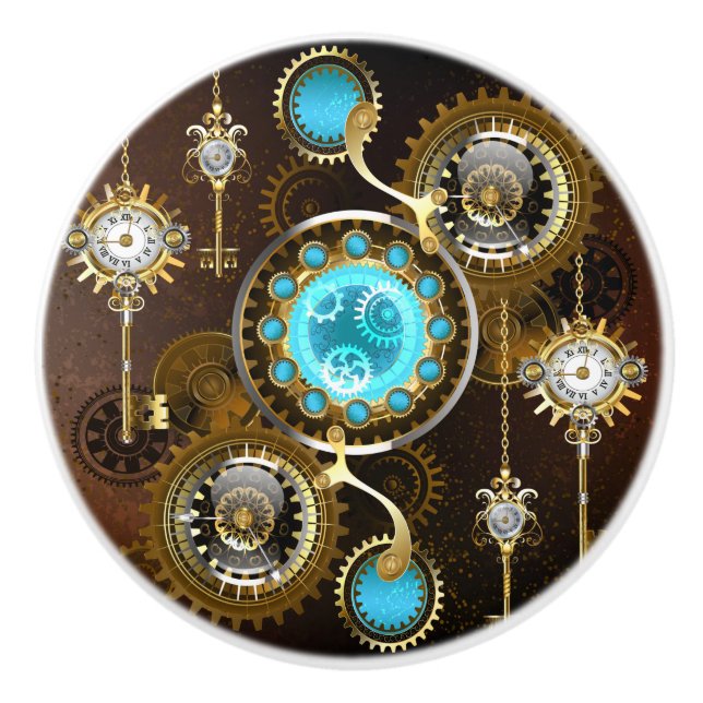 Steampunk Rusty Hintergrund mit türkisfarbenen Lin Keramikknauf (Vorderseite)