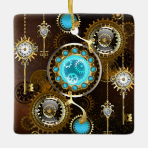 Steampunk Rusty Hintergrund mit türkisfarbenen Lin Keramikornament