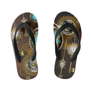 Steampunk Rusty Hintergrund mit türkisfarbenen Lin Kinderbadesandalen