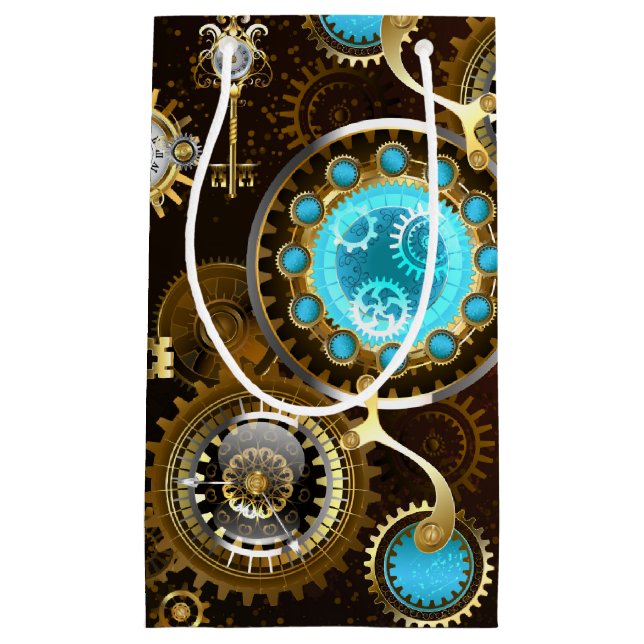 Steampunk Rusty Hintergrund mit türkisfarbenen Lin Kleine Geschenktüte (Vorderseite)