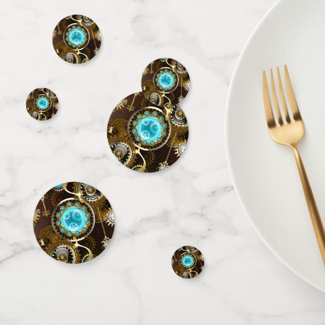 Steampunk Rusty Hintergrund mit türkisfarbenen Lin Konfetti (Gruppe)