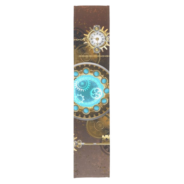 Steampunk Rusty Hintergrund mit türkisfarbenen Lin Kurzer Tischläufer (Vorderseite)