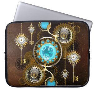 Steampunk Rusty Hintergrund mit türkisfarbenen Lin Laptopschutzhülle