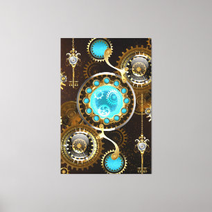 Steampunk Rusty Hintergrund mit türkisfarbenen Lin Leinwanddruck