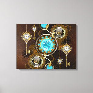 Steampunk Rusty Hintergrund mit türkisfarbenen Lin Leinwanddruck