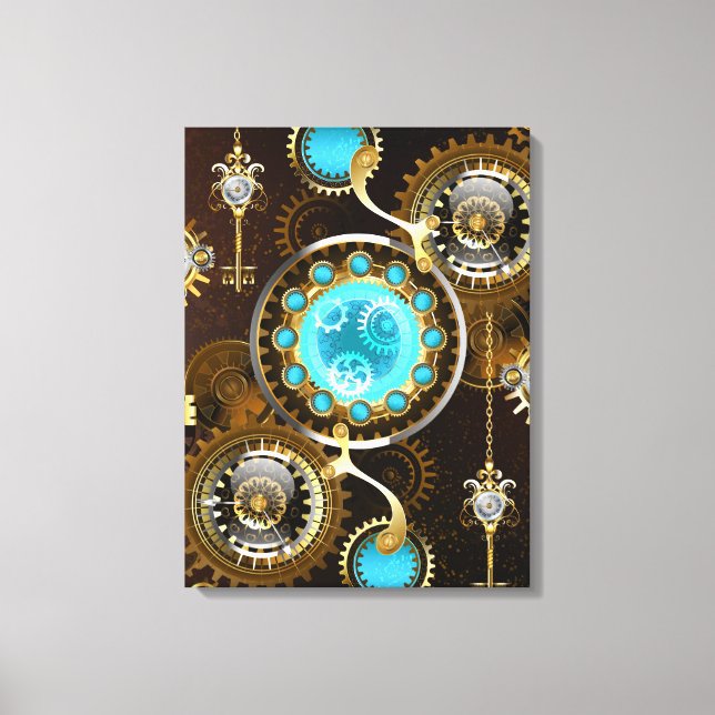 Steampunk Rusty Hintergrund mit türkisfarbenen Lin Leinwanddruck (Vorderseite)