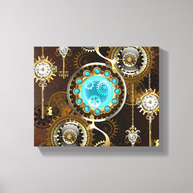 Steampunk Rusty Hintergrund mit türkisfarbenen Lin Leinwanddruck (Vorderseite)