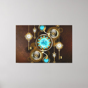 Steampunk Rusty Hintergrund mit türkisfarbenen Lin Leinwanddruck