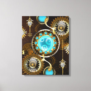 Steampunk Rusty Hintergrund mit türkisfarbenen Lin Leinwanddruck