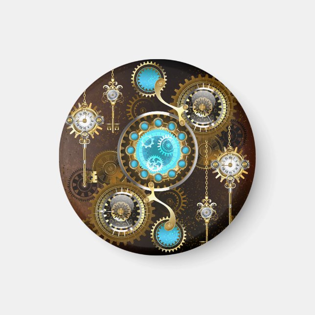 Steampunk Rusty Hintergrund mit türkisfarbenen Lin Magnet (Vorne)