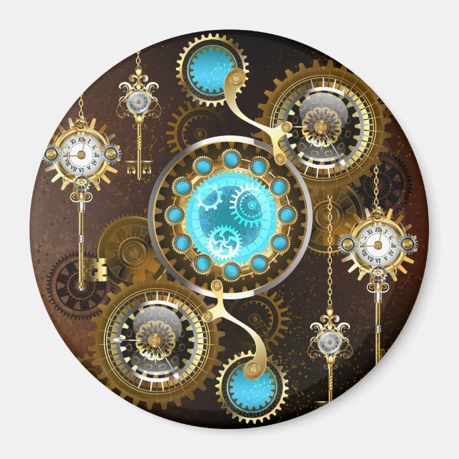 Steampunk Rusty Hintergrund mit türkisfarbenen Lin Magnet (Vorne)