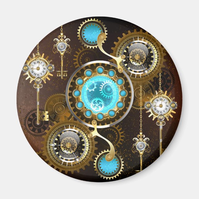 Steampunk Rusty Hintergrund mit türkisfarbenen Lin Magnet (Vorne)