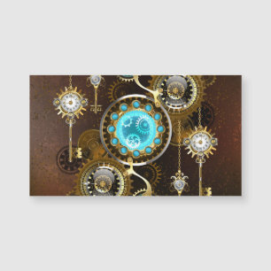 Steampunk Rusty Hintergrund mit türkisfarbenen Lin Magnetkarte