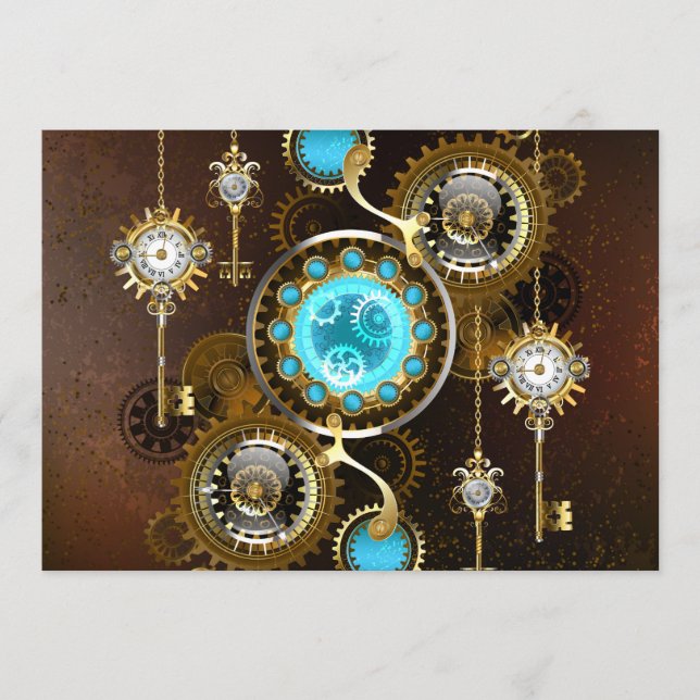 Steampunk Rusty Hintergrund mit türkisfarbenen Lin Menükarte (Vorderseite)