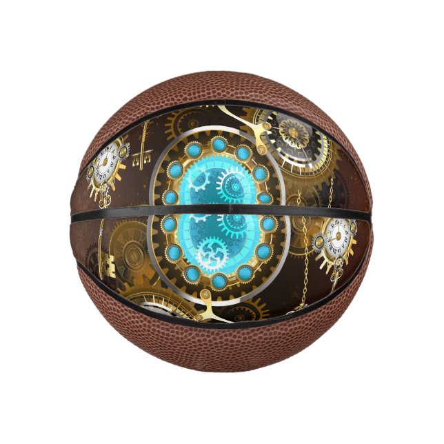 Steampunk Rusty Hintergrund mit türkisfarbenen Lin Mini Basketball (Vorderseite)