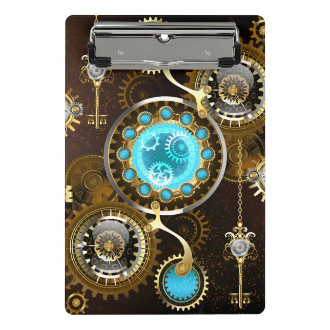 Steampunk Rusty Hintergrund mit türkisfarbenen Lin Mini Klemmbrett (Vorderseite)