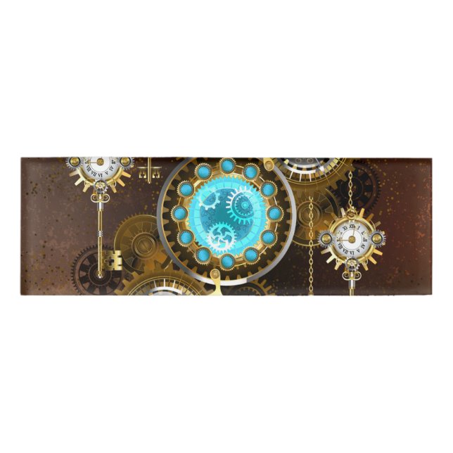 Steampunk Rusty Hintergrund mit türkisfarbenen Lin Namenschild (Vorderseite)