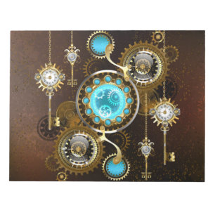 Steampunk Rusty Hintergrund mit türkisfarbenen Lin Notizblock