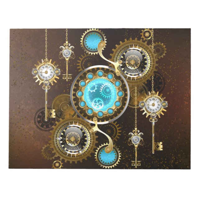 Steampunk Rusty Hintergrund mit türkisfarbenen Lin Notizblock (Vorderseite)