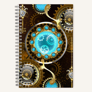 Steampunk Rusty Hintergrund mit türkisfarbenen Lin Notizbuch