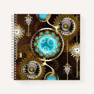 Steampunk Rusty Hintergrund mit türkisfarbenen Lin Notizbuch