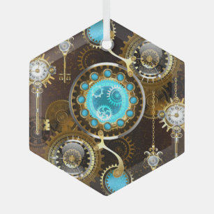 Steampunk Rusty Hintergrund mit türkisfarbenen Lin Ornament Aus Glas