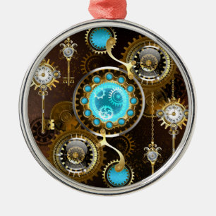 Steampunk Rusty Hintergrund mit türkisfarbenen Lin Ornament Aus Metall