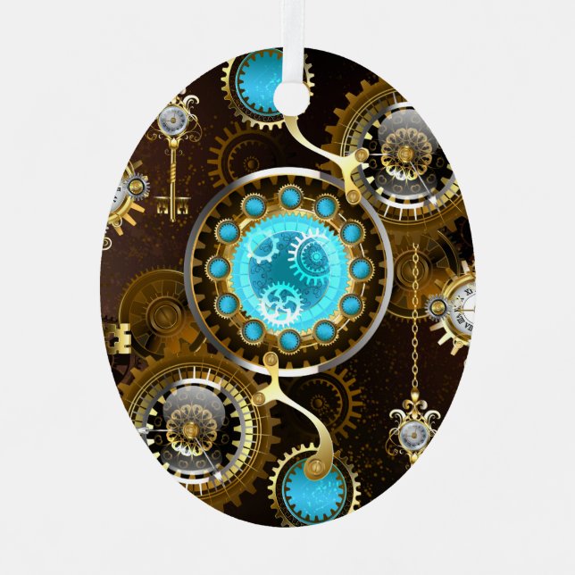 Steampunk Rusty Hintergrund mit türkisfarbenen Lin Ornament Aus Metall (Vorderseite)