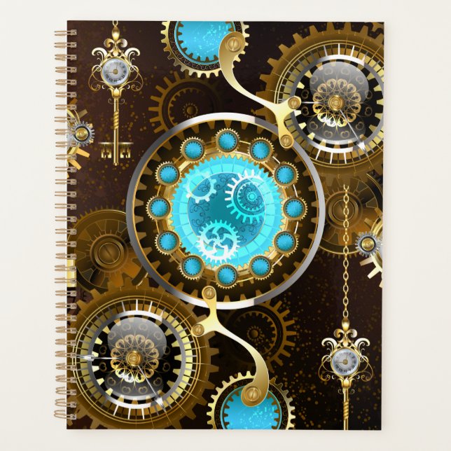 Steampunk Rusty Hintergrund mit türkisfarbenen Lin Planer (Vorderseite)