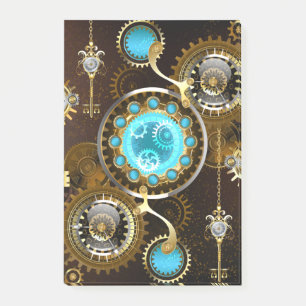 Steampunk Rusty Hintergrund mit türkisfarbenen Lin Post-it Klebezettel