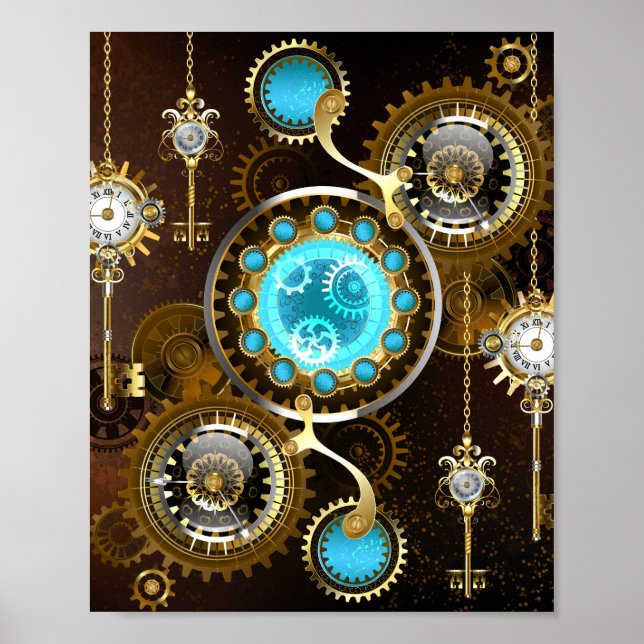 Steampunk Rusty Hintergrund mit türkisfarbenen Lin Poster (Vorne)